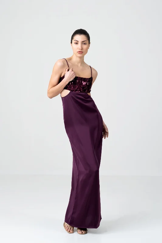 BLACKBERRY VELVET SEQUIN CUTOUT DRESS Black Sequin Gown