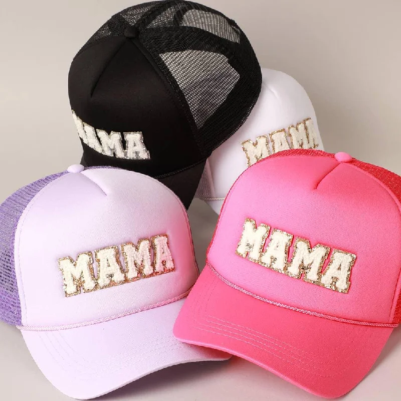 MAMA Sequin Chenille Patched Trucker Cap Pink Sequin Dress