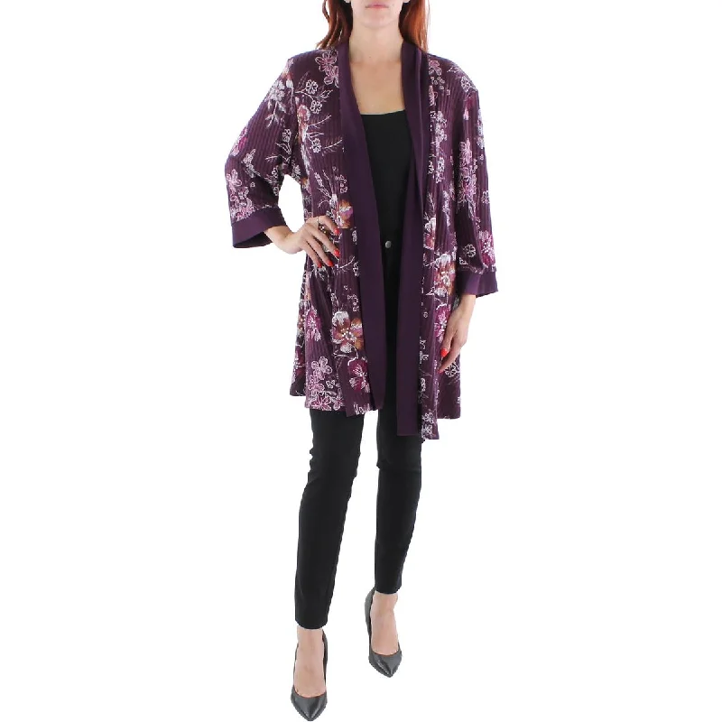 Plus Womens Knit Floral Duster Blazer Classic Blazer Style