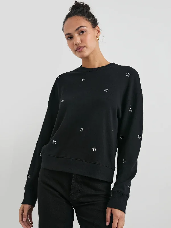 Ramona Sweatshirt - Black Silver Star Embroidery Pullover Hoodie Sweatshirt