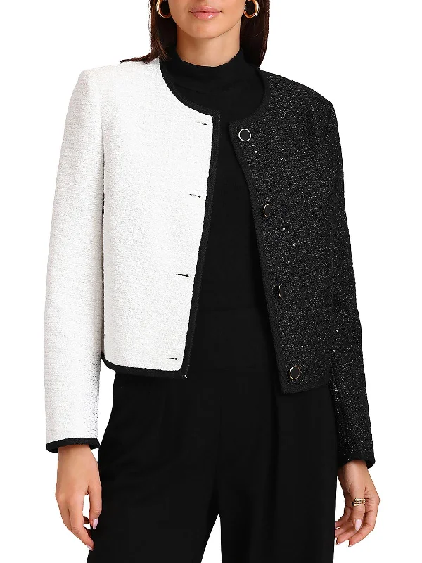 Womens Tweed Office Wear Collarless Blazer Elegant Office Blazer