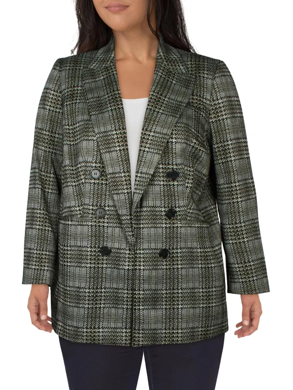 Plus Womens Plaid Double-Breasted Open-Front Blazer Blazer Dress for Women