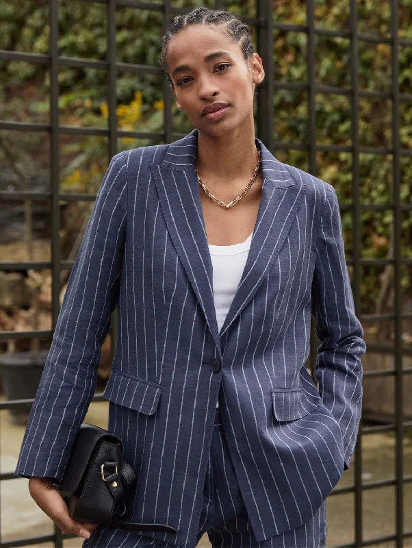 Thea Linen Blazer | Indigo & White Stripe Women's lightweight jackets