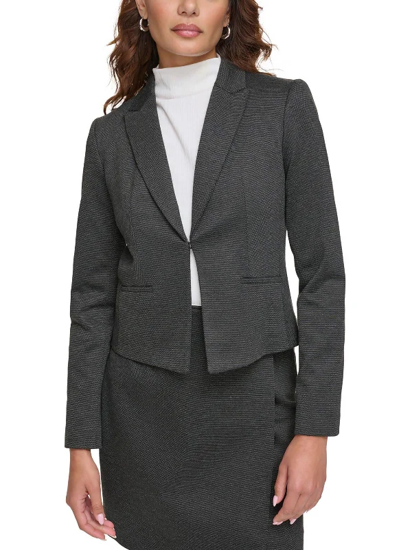 Petites Womens Crop Work Wear Open-Front Blazer Lightweight Double-breasted Blazer