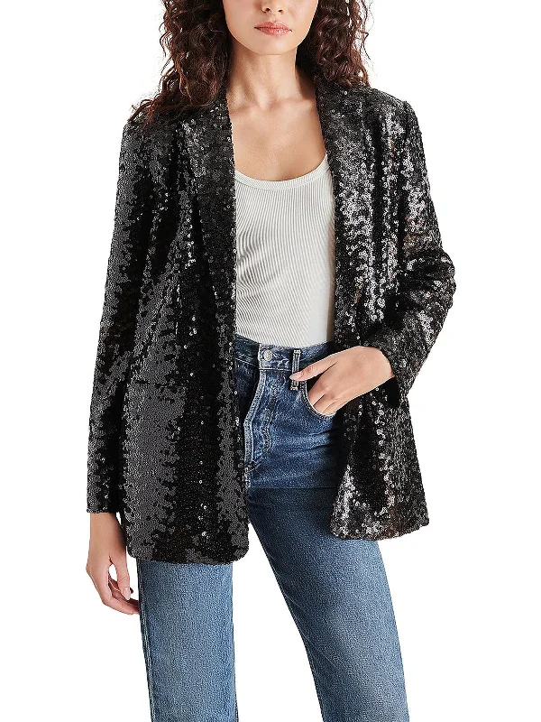 Womens Sequined Notch Collar One-Button Blazer Printed Blazers for Women