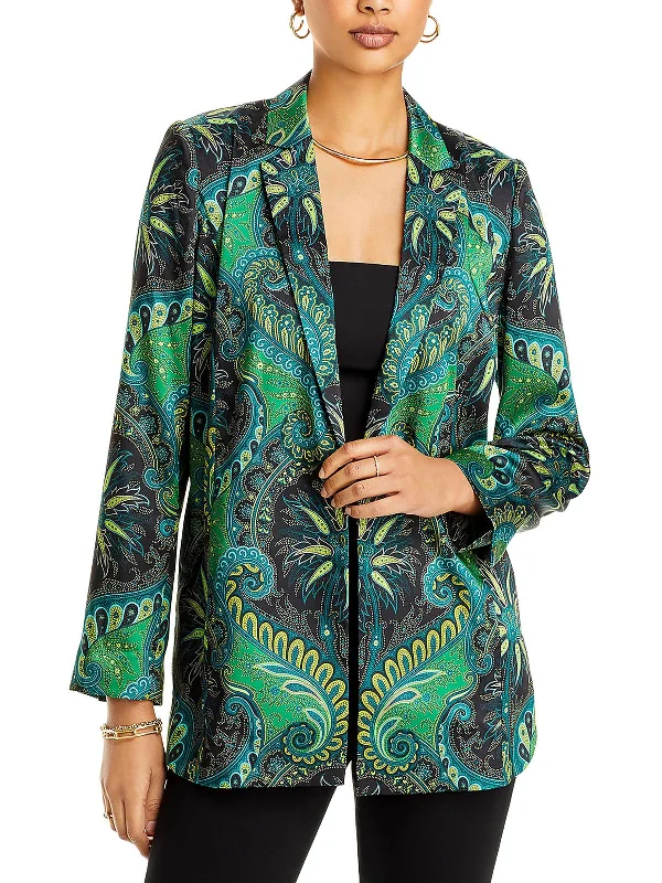 Womens Satin Printed One-Button Blazer Women’s Black Blazer