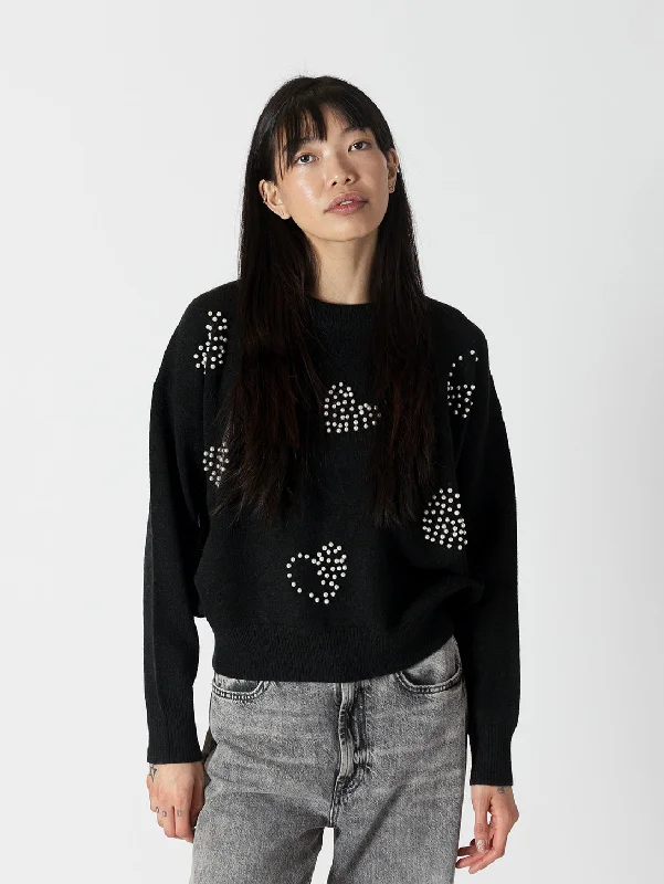 Dewey Crewneck - Black/Pearl Hearts Elegant Hoodies & Sweatshirts