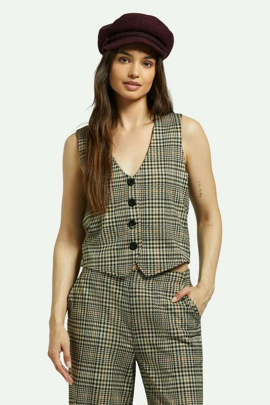 Brixton Womens Vest Menswear Plaid Leisure Vest Cozy Zip Hoodie