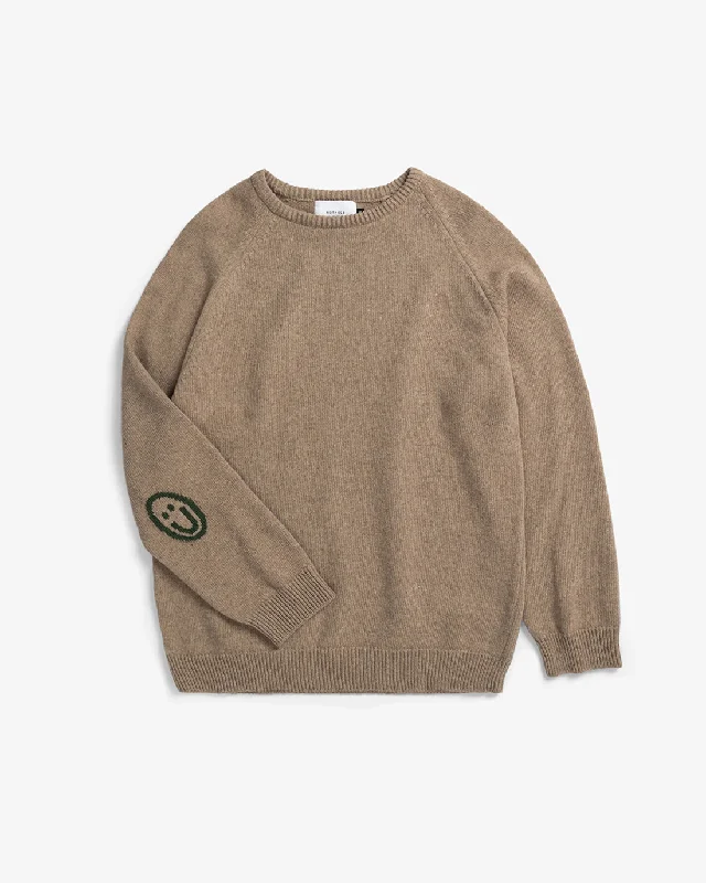 Smiley Strickpullover Recycelte Wolle - Beige Relaxed Sweatshirt Look