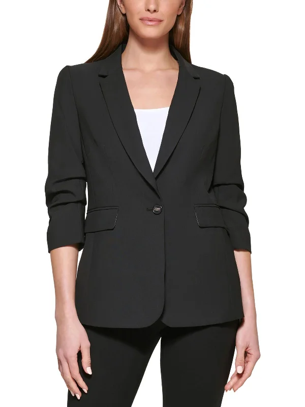 Petites Madison Womens Solid Polyester One-Button Blazer Button Detail Blazer