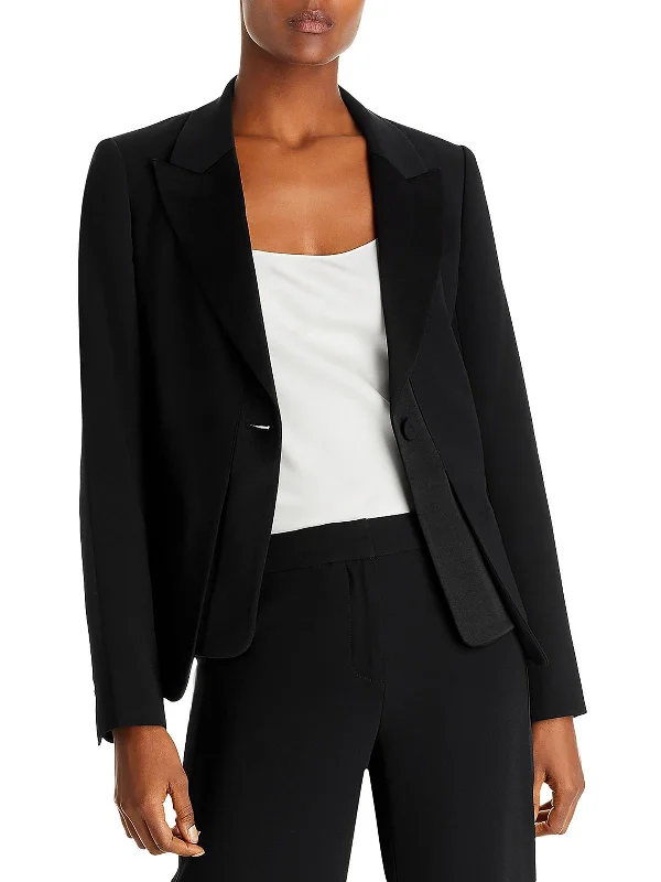 Mac Womens Satin Trim Suit Separate One-Button Blazer Tailored Blazer for Women