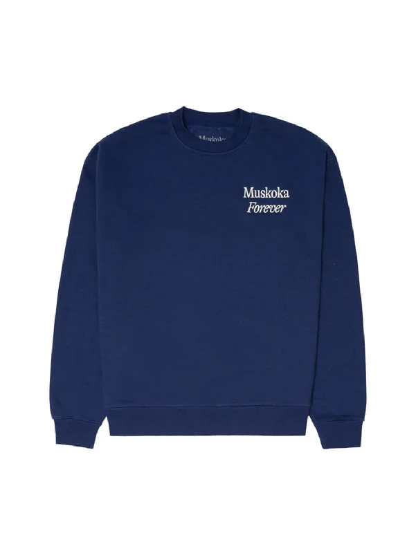 Muskoka Forever Pickleball Crewneck Sweatshirt - Navy Basic Hoodie Sweatshirt Look