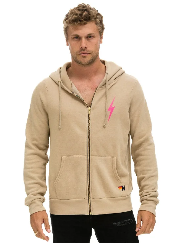 Bolt Zip Hoodie - Sand/Neon Pink Comfy Sweatshirts for Fall