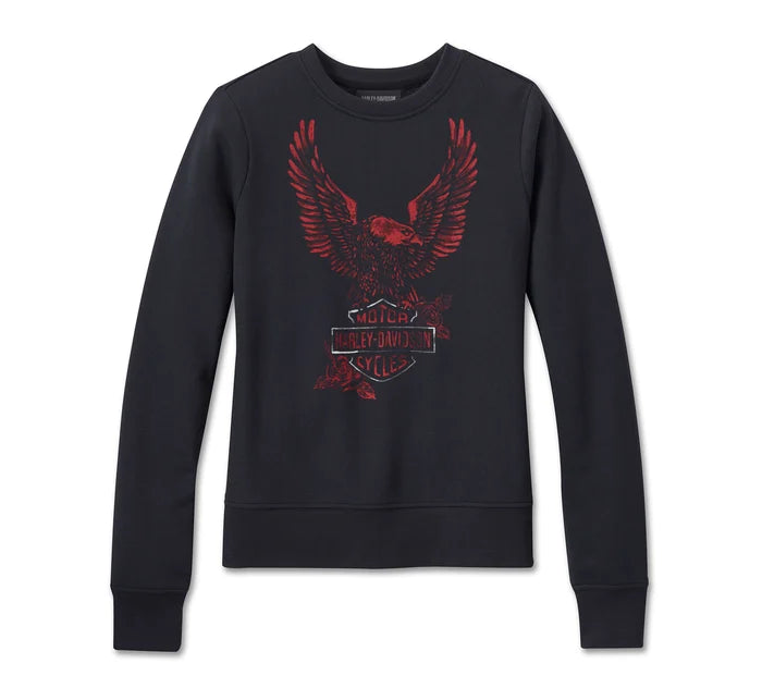 Harley-Davidson® Women's Flying Eagle Crewneck - Black Beauty Trendy Hoodie Sweatshirt