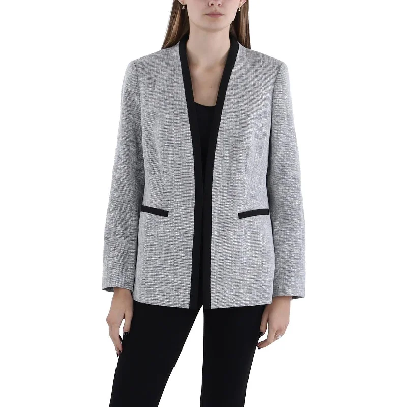 Womens Textured Wear To Work Open-Front Blazer Faux Leather Blazer