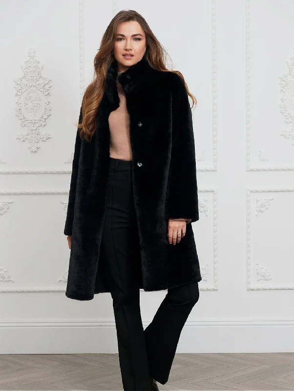 Jackie Recycled Vegan Faux Fur Shearling Coat | Black Women's party jackets