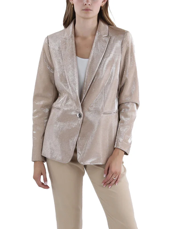 Womens Textured Special Occasion One-Button Blazer Structured Blazer Jacket