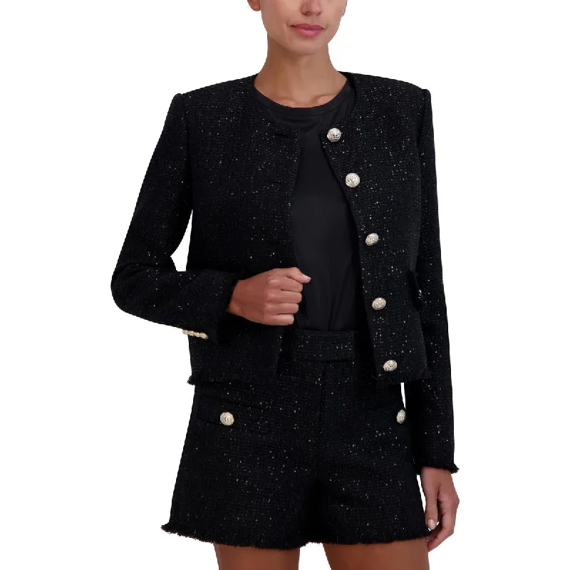 Womens Tweed Sequined Collarless Blazer Elegant Blazer Look