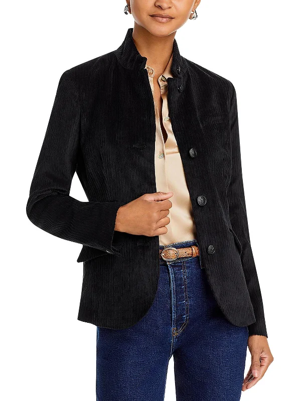 Slade Womens Corduroy Suit Separate Collarless Blazer Women’s Black Blazer