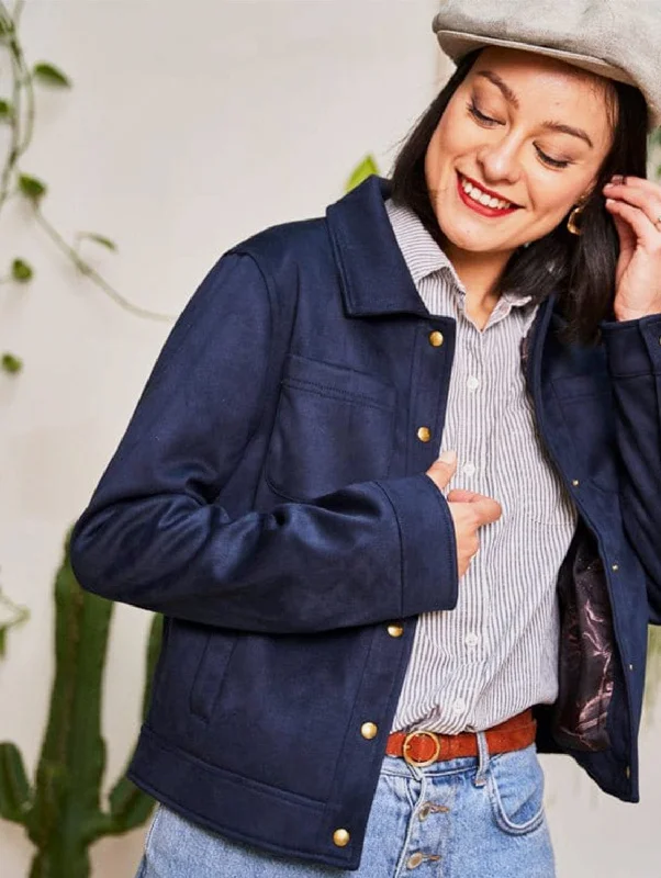 Camille Recycled Vegan Button Up Jacket | Blue Women's wool jackets