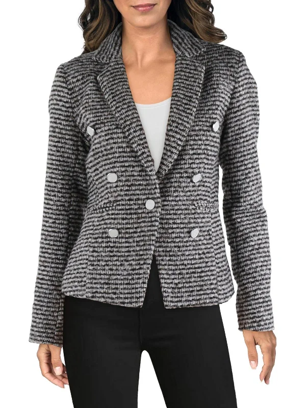 Womens Tweed Notch Collar Double-Breasted Blazer Casual Blazer Jackets