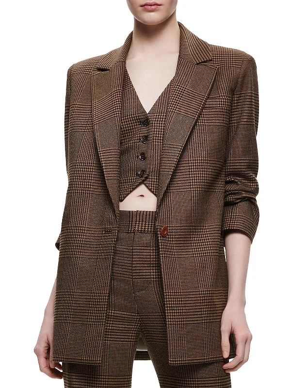 Colley Womens Woven Houndstooth One-Button Blazer Classic Blazer Jacket