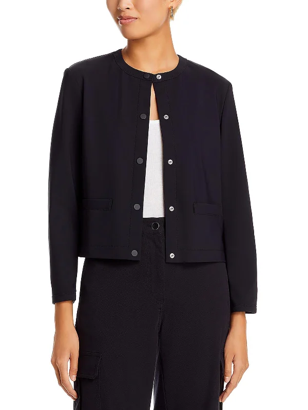 Womens Cropped Collarless Double-Breasted Blazer Lightweight Double-breasted Blazer