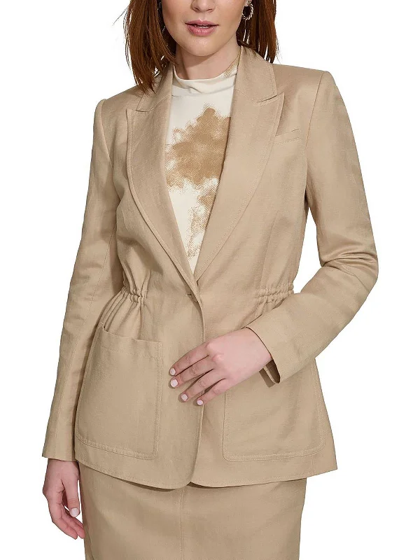 Womens Linen Cinched One-Button Blazer Long Sleeve Women’s Blazer