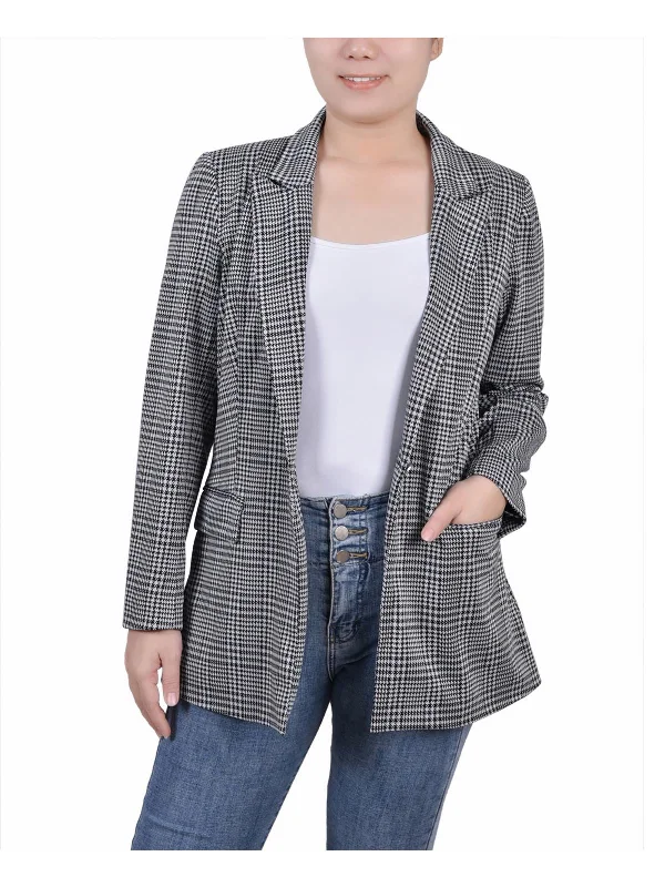 Petites Womens Houndstooth Business One-Button Blazer Elegant Blazers for Women