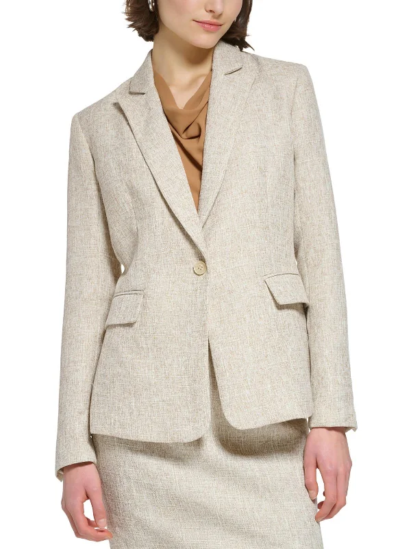 Petites Womens Textured Collared One-Button Blazer Women’s Long Blazer