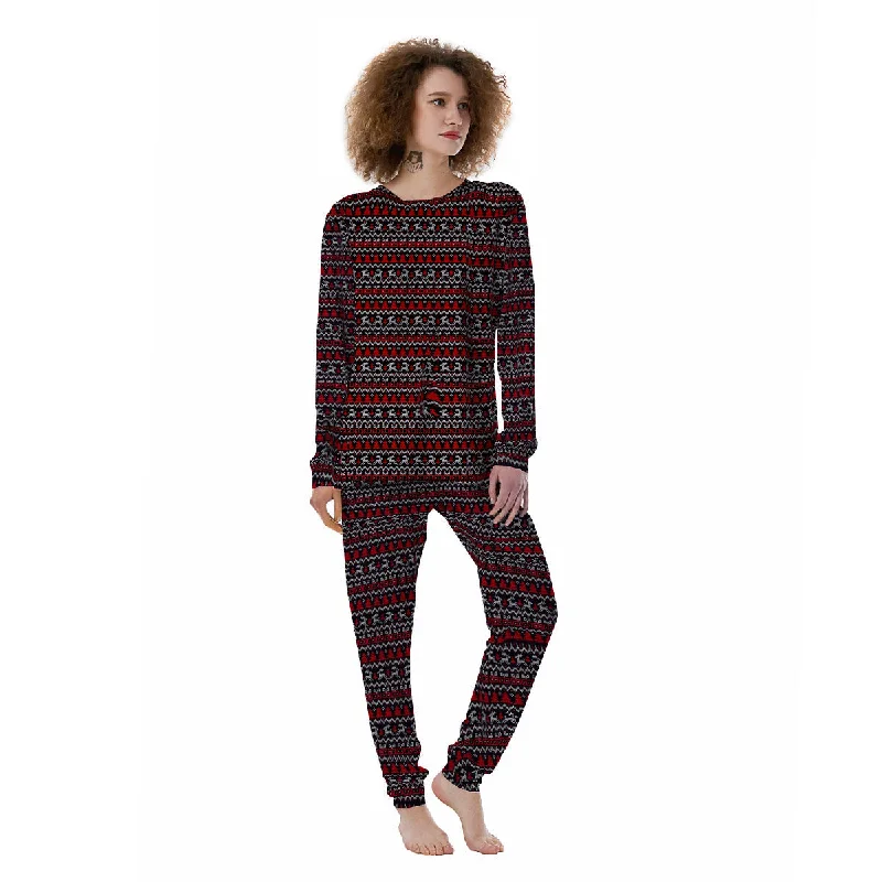 Knitted Geometric Xmas Print Pattern Women's Pajamas Custom pajama sets with names