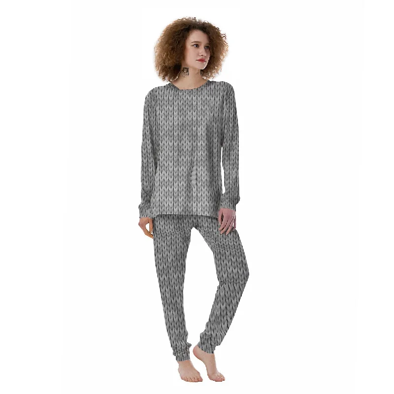 Knitted Grey Print Pattern Women's Pajamas Best pajama sets for girls' night