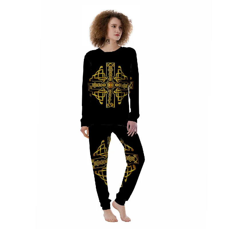 Knot Cross Gold Celtic Print Women's Pajamas High-end pajama sets