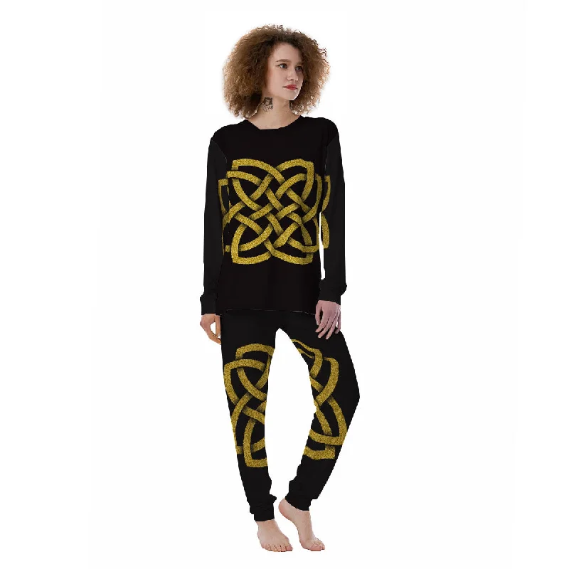 Knot Symbol Gold Celtic Print Women's Pajamas Camisole pajama sets