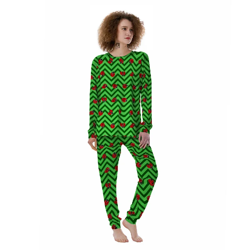 Ladybug Zigzag Green Pattern Women's Pajamas Warm pajama sets