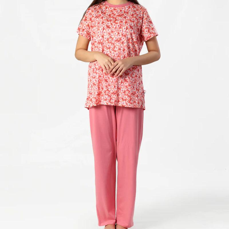 Shapewear 2 Pcs Cotton Printed TOP & PJ SET- Peach Bamboo pajama sets