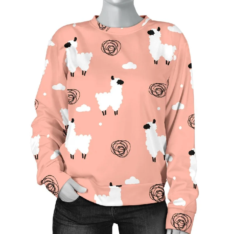 Alpaca Pink Pattern Print Women's Sweatshirt Outdoor sweaters