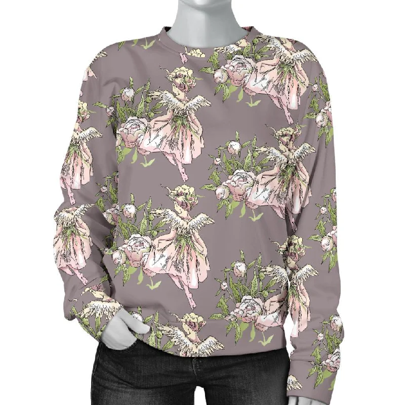 Angel Floral Print Pattern Women's Sweatshirt Lightweight sweaters