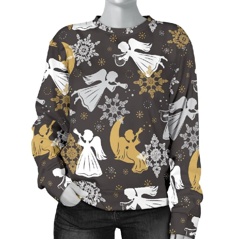 Angel Snowflake Print Pattern Women's Sweatshirt Boho-style sweaters