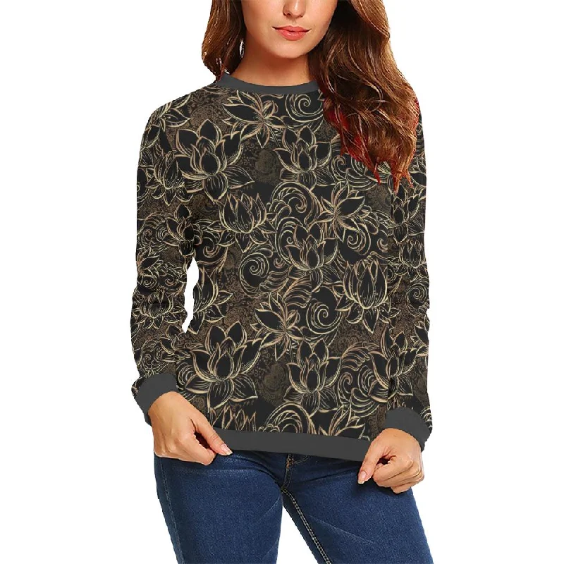 Golden Lotus Pattern Print Women's Sweatshirt Chunky knit sweaters