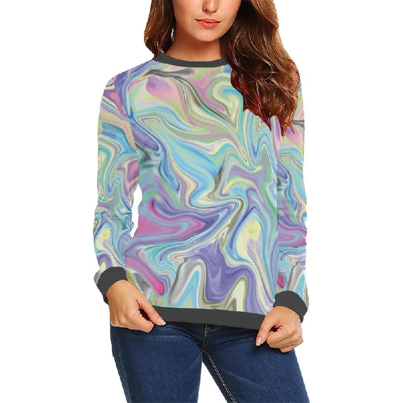 Rainbow Marble Pattern Print Women's Sweatshirt Edgy sweaters