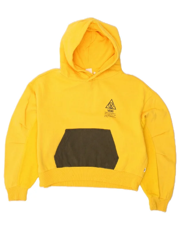 VANS Womens Graphic Hoodie Jumper UK 10 Small Yellow Colourblock Cotton Men's sweaters