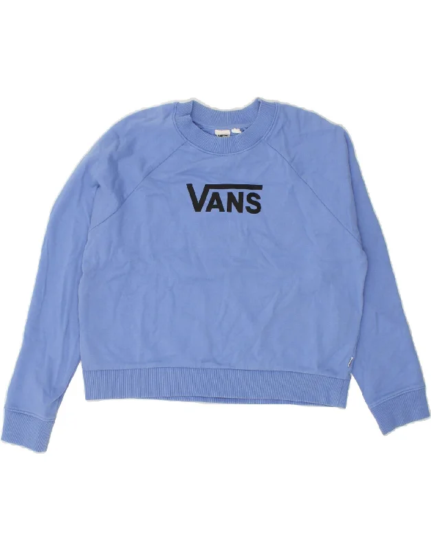 VANS Womens Oversized Crop Graphic Sweatshirt Jumper UK 10 Small Blue Lightweight sweaters