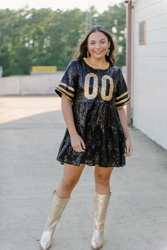 Black & Gold Jersey Sequin Dress Fashion-forward mini dresses