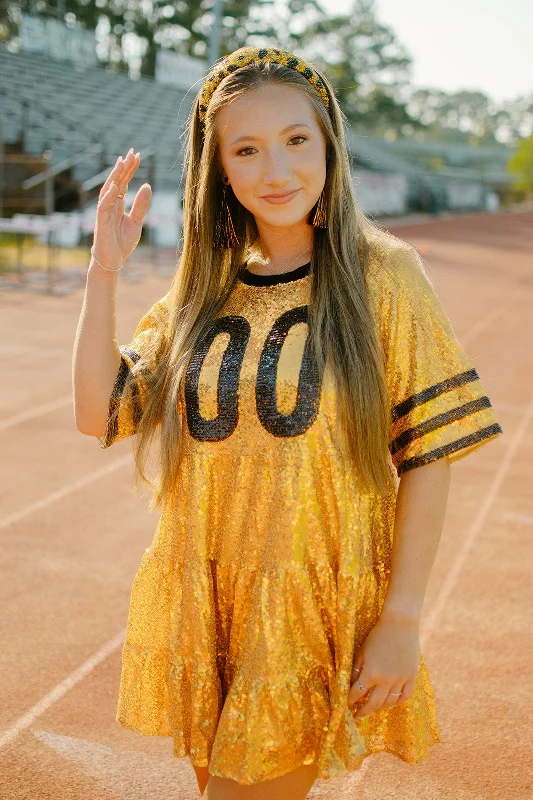 Gold & Black Jersey Sequin Dress Denim mini dresses