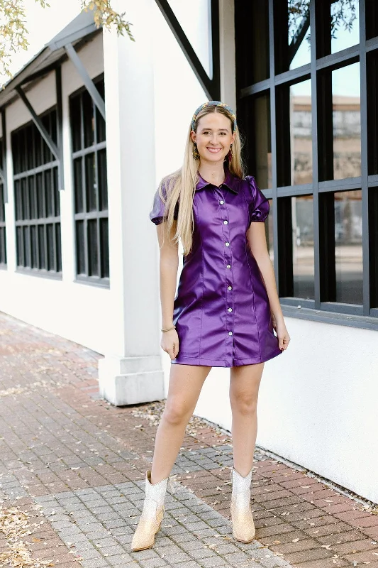 Purple Metallic Button Up Dress Vintage mini dresses