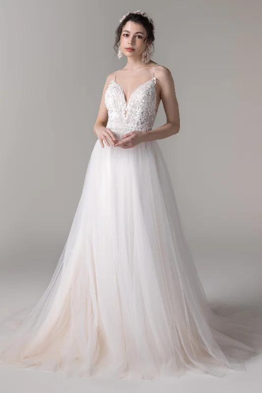 A-Line Court Train Lace Tulle Wedding Dress CW2785 A-line Wedding Gown