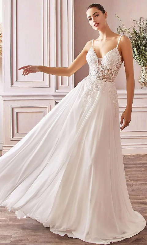 Cinderella Divine Bridals - TY11 Sheer Floral Embroidered Bridal Gown Timeless Wedding Dress