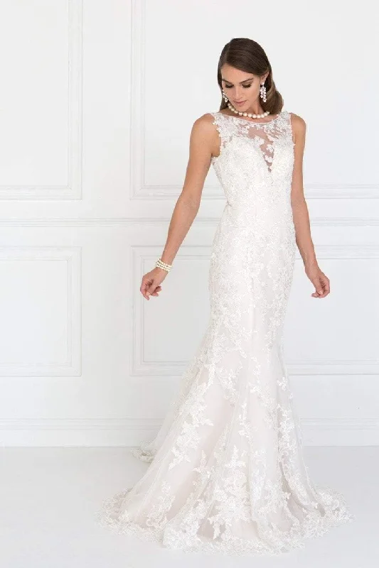 Elizabeth K Bridal - GL1514 Beaded Lace Illusion Bateau Mermaid Wedding Dress Mermaid Style Gown