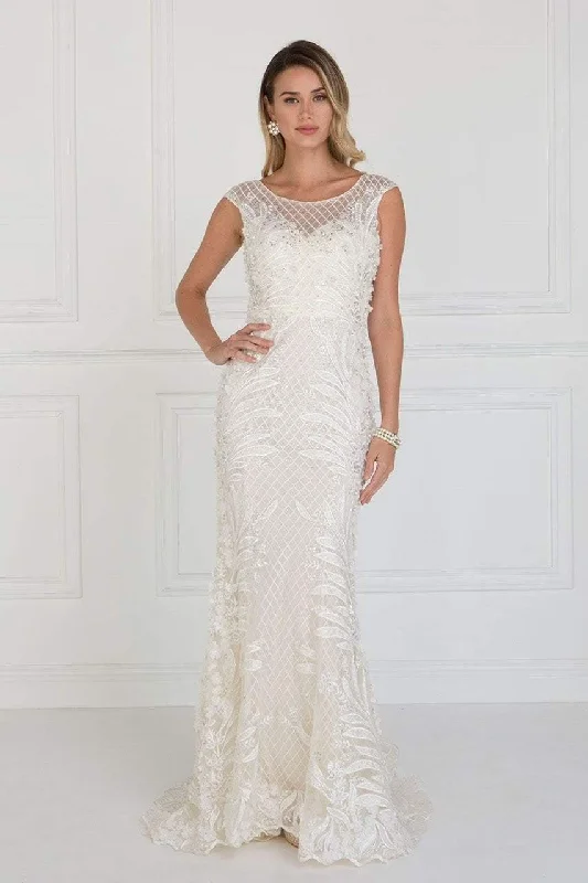 Elizabeth K Bridal - GL1534 Cap Sleeve Foliage Ornate Lattice Mermaid Gown Mermaid Lace Gown